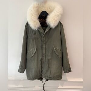 Mr & Mrs Italy Green Parka with White Fur Trim